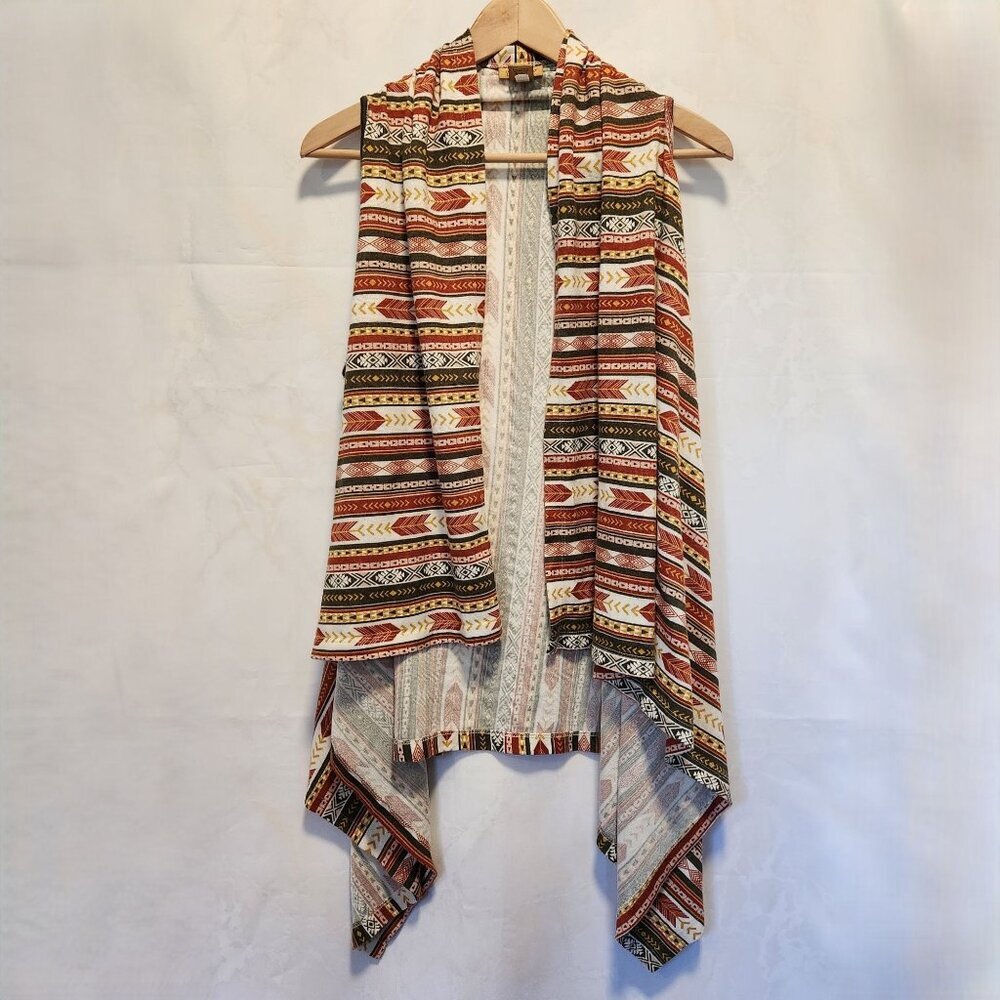 Wrangler Sleeveless Cardigan Waterfall Draped Vest Aztec Asymmetrical Women's L